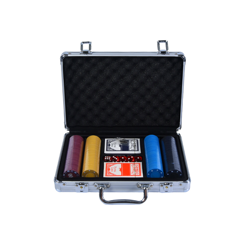 Set de jetoane de poker din aluminiu texturat negru cu accesorii