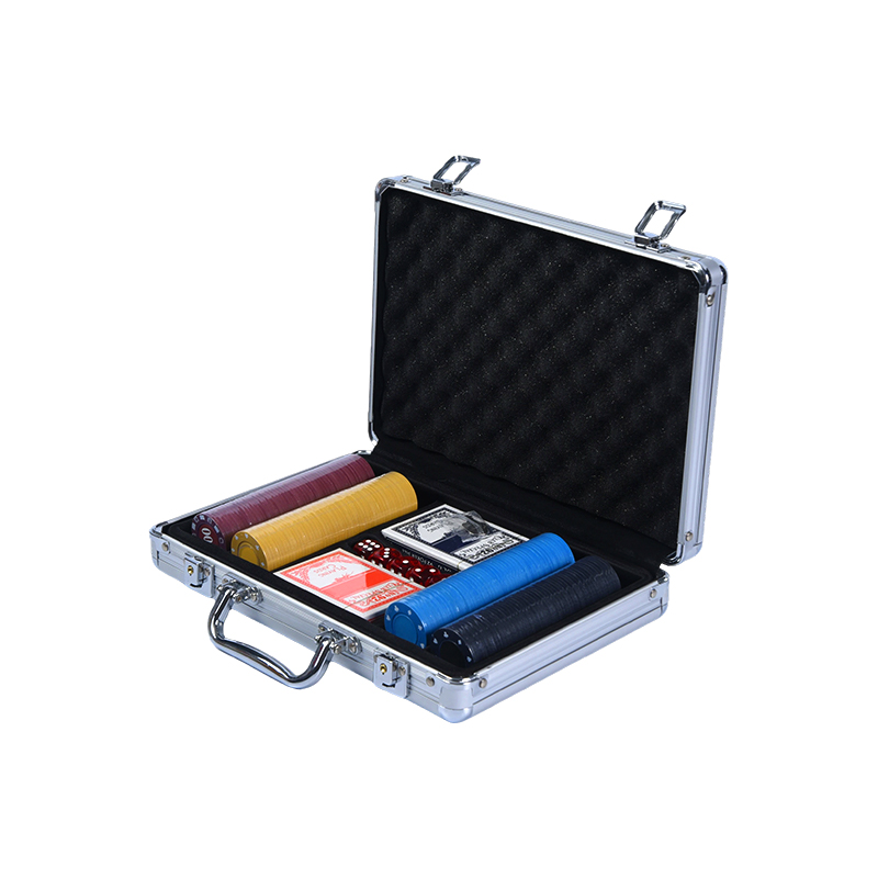 Set de jetoane de poker din aluminiu texturat negru cu accesorii