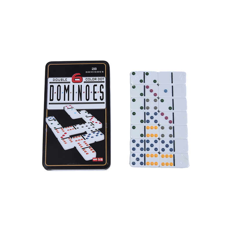Set competitiv profesional - Set cutie de fier pentru domino cu șase puncte colorate