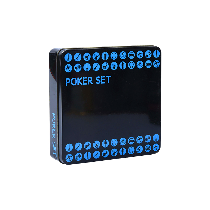 Set de poker negru în tablă metalică – Complet cu jetoane, cărți și accesorii