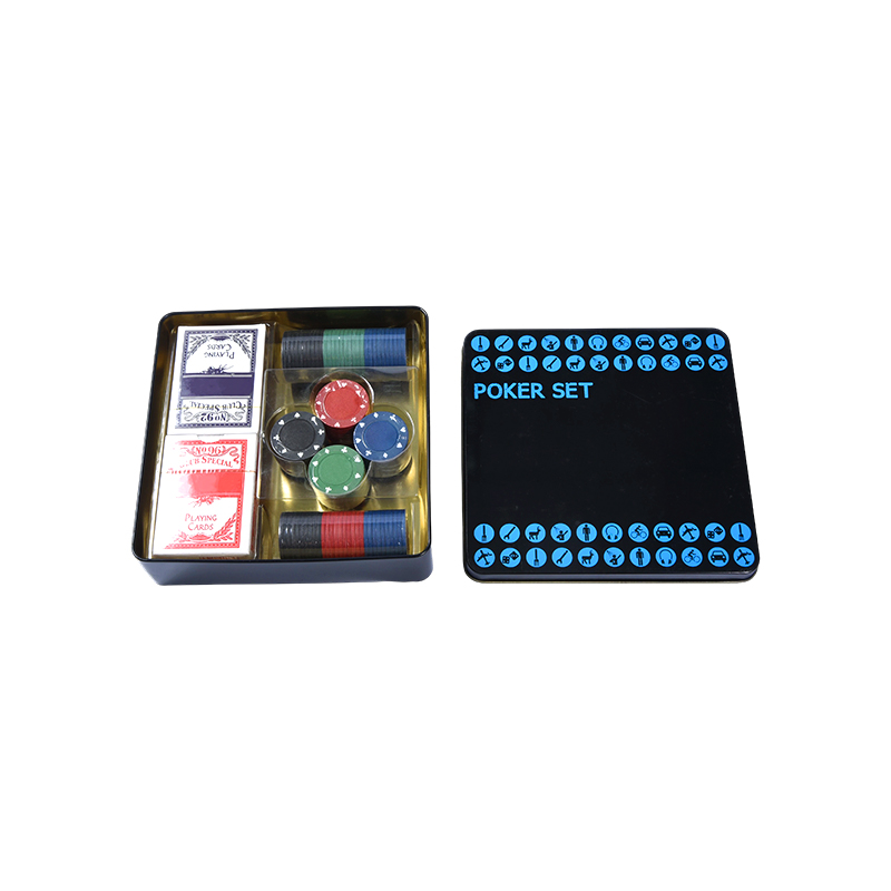 Set de poker negru în tablă metalică – Complet cu jetoane, cărți și accesorii