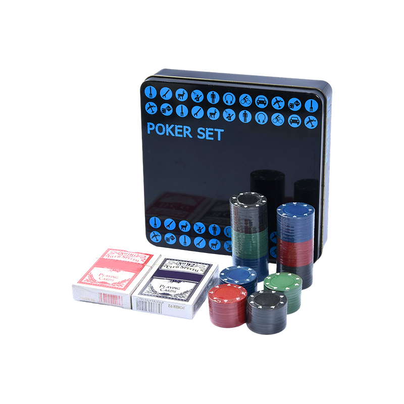 Set de poker negru în tablă metalică – Complet cu jetoane, cărți și accesorii