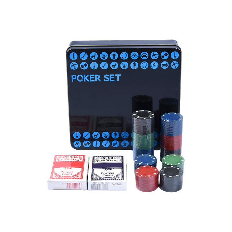 Set de poker negru în tablă metalică – Complet cu jetoane, cărți și accesorii