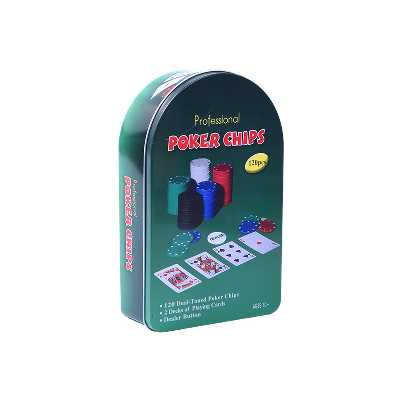 Cutie metalică arcuită verde 120 de jetoane cu cărți și buton dealer Set de jetoane de poker profesionale