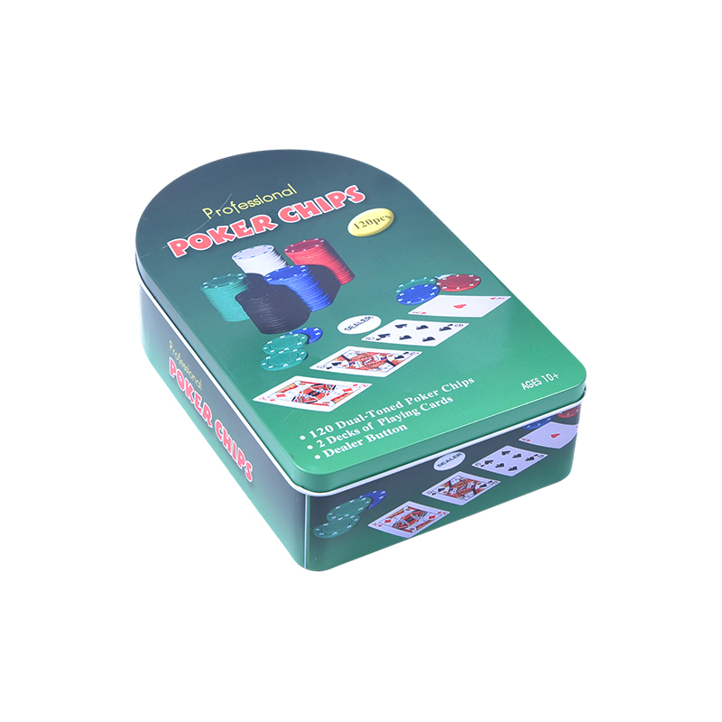 Cutie metalică arcuită verde 120 de jetoane cu cărți și buton dealer Set de jetoane de poker profesionale