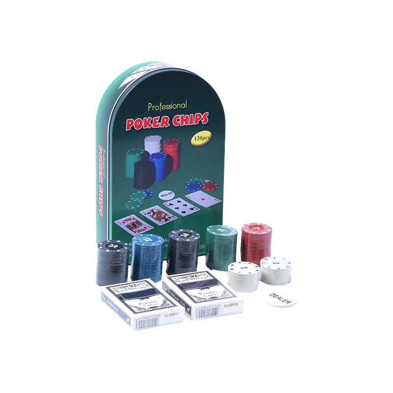 Cutie metalică arcuită verde 120 de jetoane cu cărți și buton dealer Set de jetoane de poker profesionale