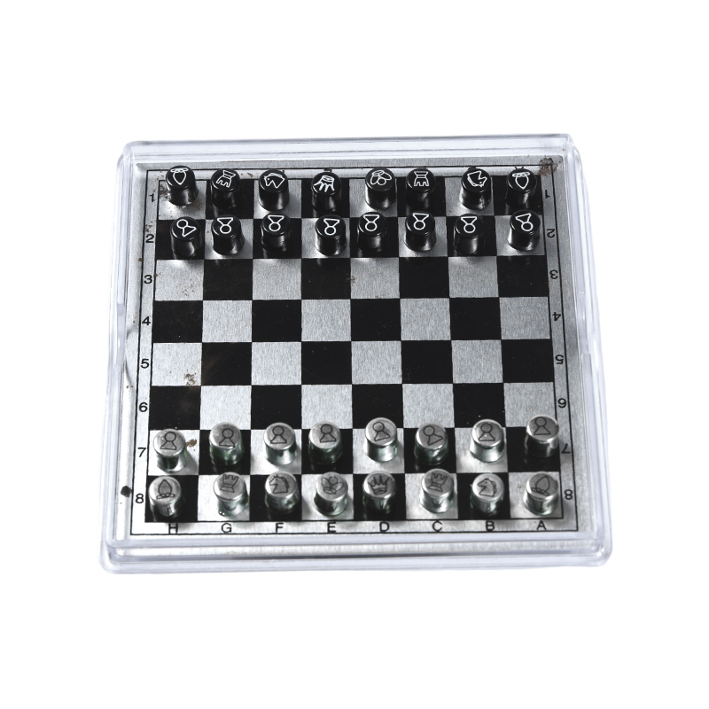 Set de șah internațional din metal magnetic în carcasă din acril transparent