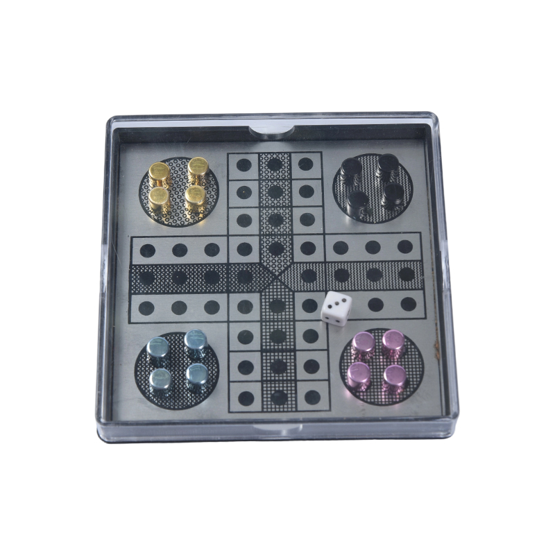 Set de jocuri magnetice metal Ludo în carcasă acrilică transparentă