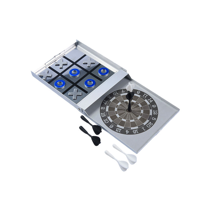 Joc combinat cu dart magnetic și Tic-Tac-Toe ediție cu carcasă metalică portabilă
