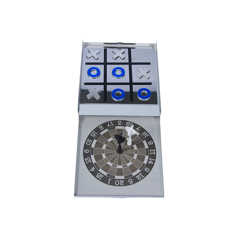 Joc combinat cu dart magnetic și Tic-Tac-Toe ediție cu carcasă metalică portabilă