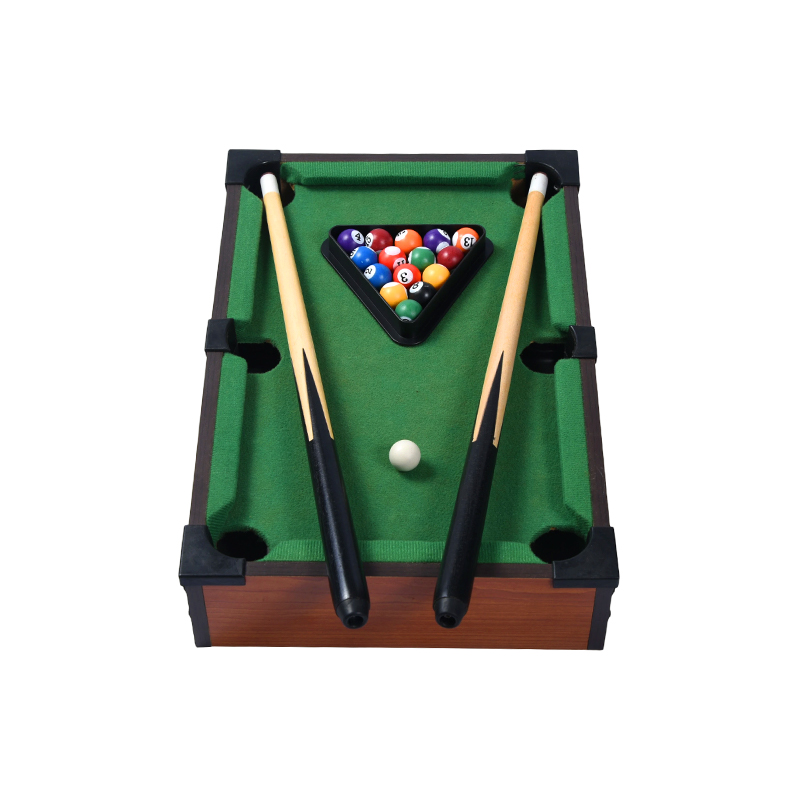 Mini masă de biliard de birou - Set compact de biliard cu suport triunghiular, tacuri și bile